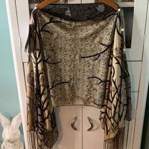 Princess Cruises Women's Fringe Wrap Tunic Mediterranean Rose Floral Leaf Scarf